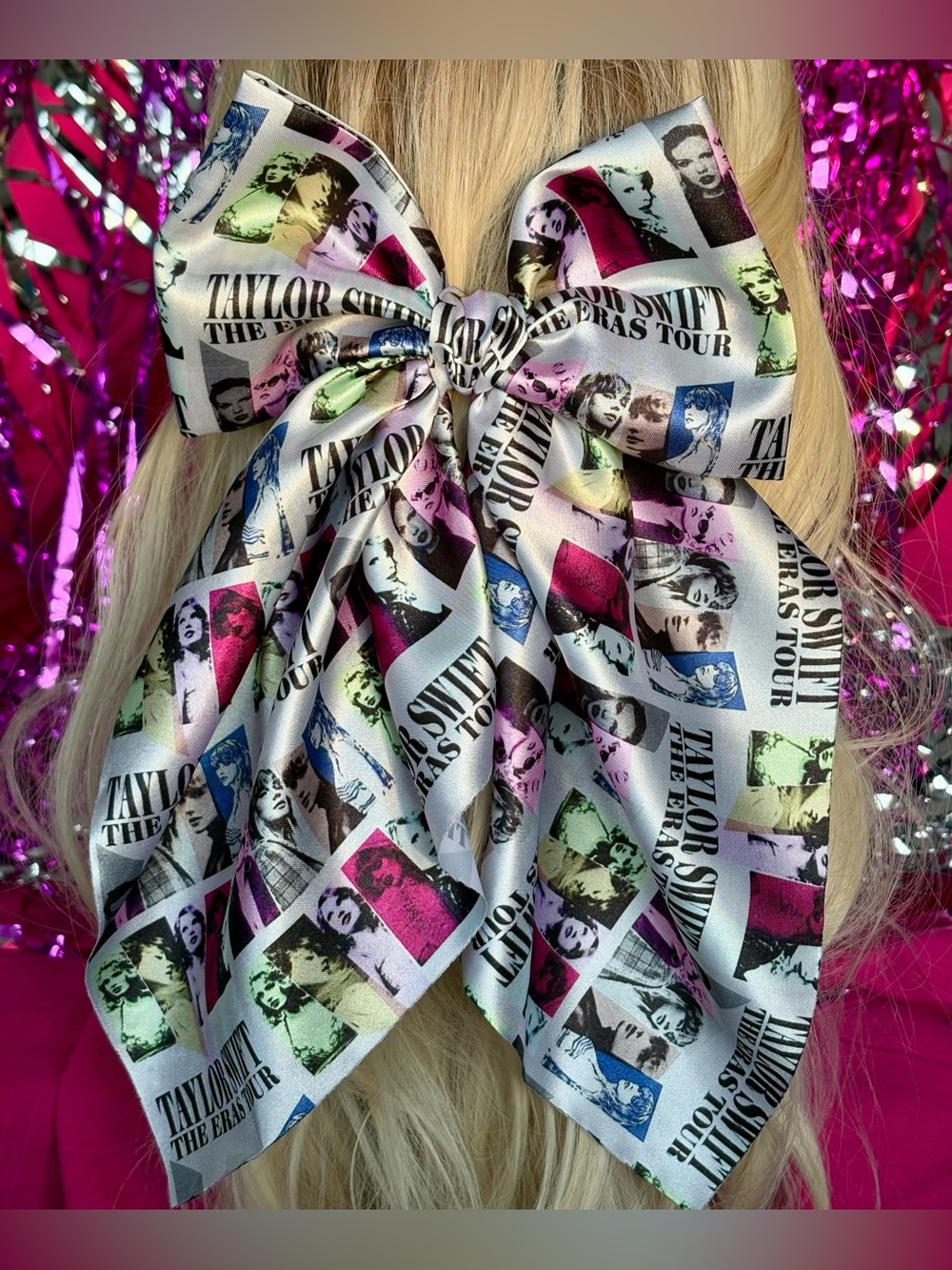 Taylor Swift The Eras Tour Outfit Pop-Art Satin Hair Bow Large Accessory Charm